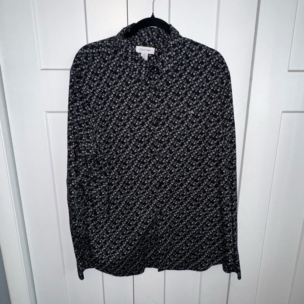Calvin Klein Slim Fit Long Sleeve Floral Black and White Shirt - XL